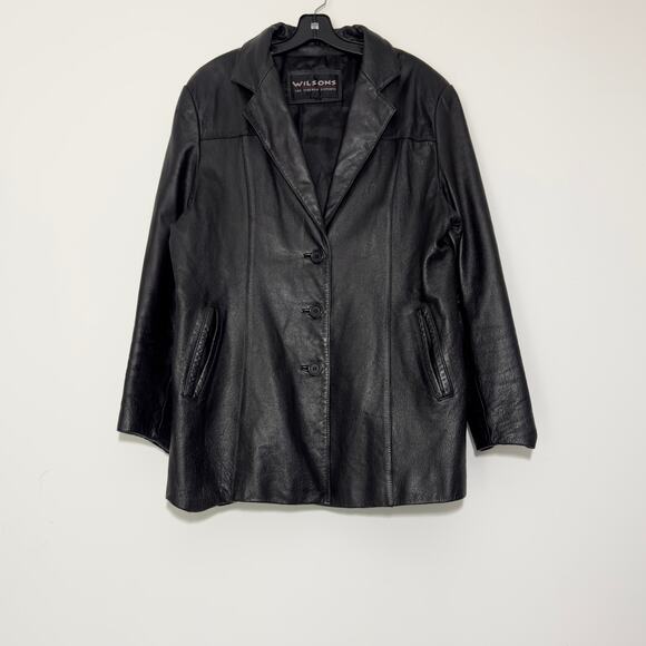 WILSON LEATHER Vintage Black Coat Jacket  Size L Large - Picture 1 of 4
